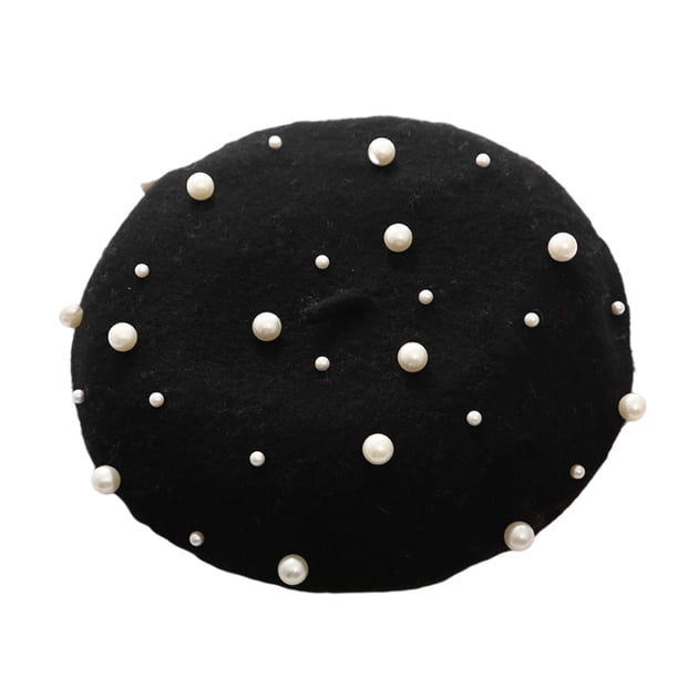 Qarigey Boina perla invierno moda diseño sombrero elegante transpirable mano de obra exquisita Beanie gorras ropa suministros para mujeres niñas Sombreros negro Qarigey AP010199-03B
