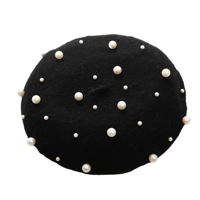 Qarigey Boina perla invierno moda diseño sombrero elegante transpirable mano de obra exquisita Beanie gorras ropa suministros para mujeres niñas Sombreros negro Qarigey AP010199-03B