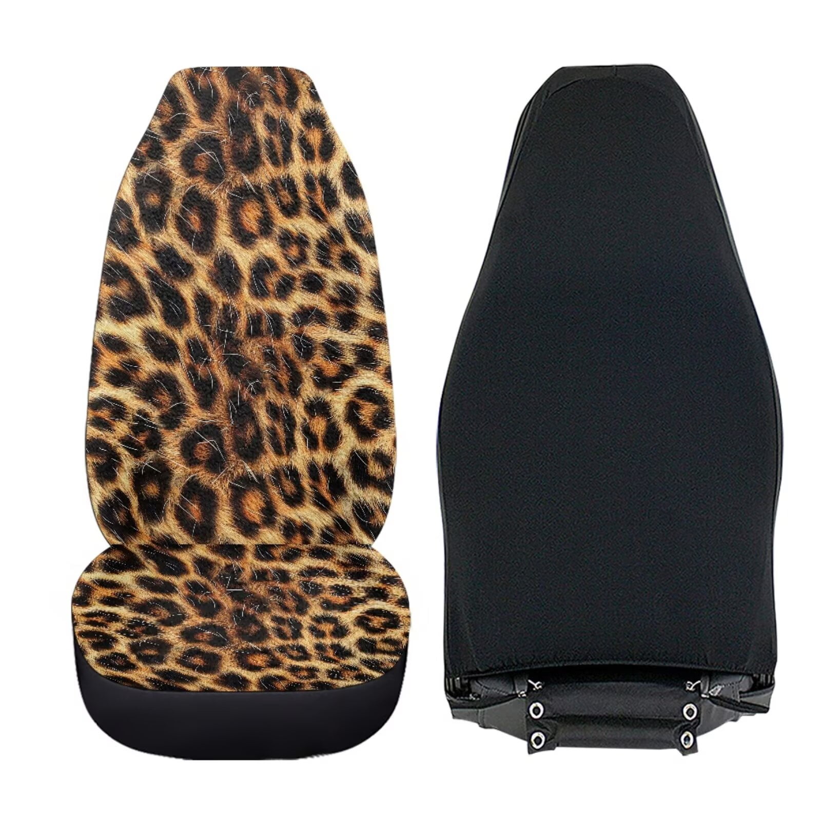 Uorisanigo Universal Car Seat Covers, Washable Breathable Brown Cheetah Leopard Print Front Seat Covers Fluffy Furry Car Seats Cover Cushion Accessories for Women, Set of 2