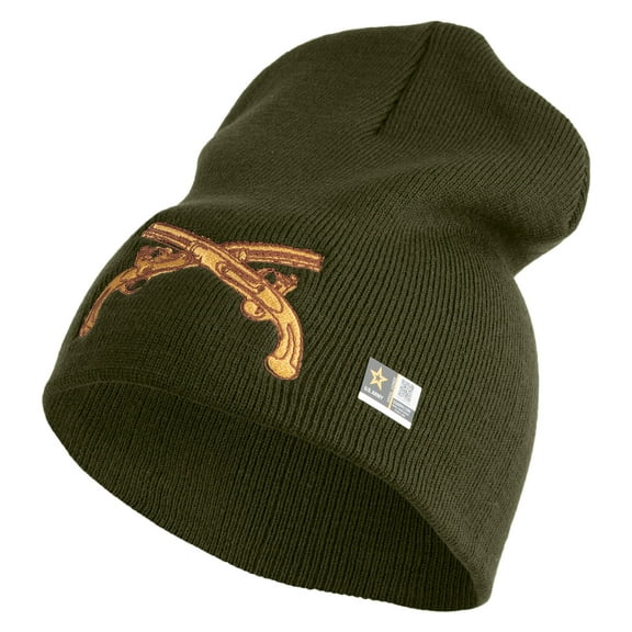 U.S. Army Military Police Insignia Symbol Embroidered 8 Inch Solid Knit Short Beanie Made in USA - Olive OSFM