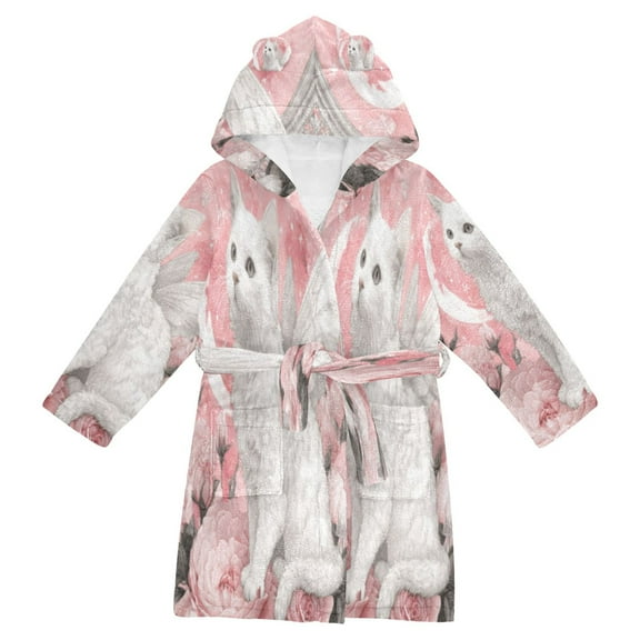 DIXRUYEE Bathrobes Belt Hooded Rosy Winged Cat Creative Pattern