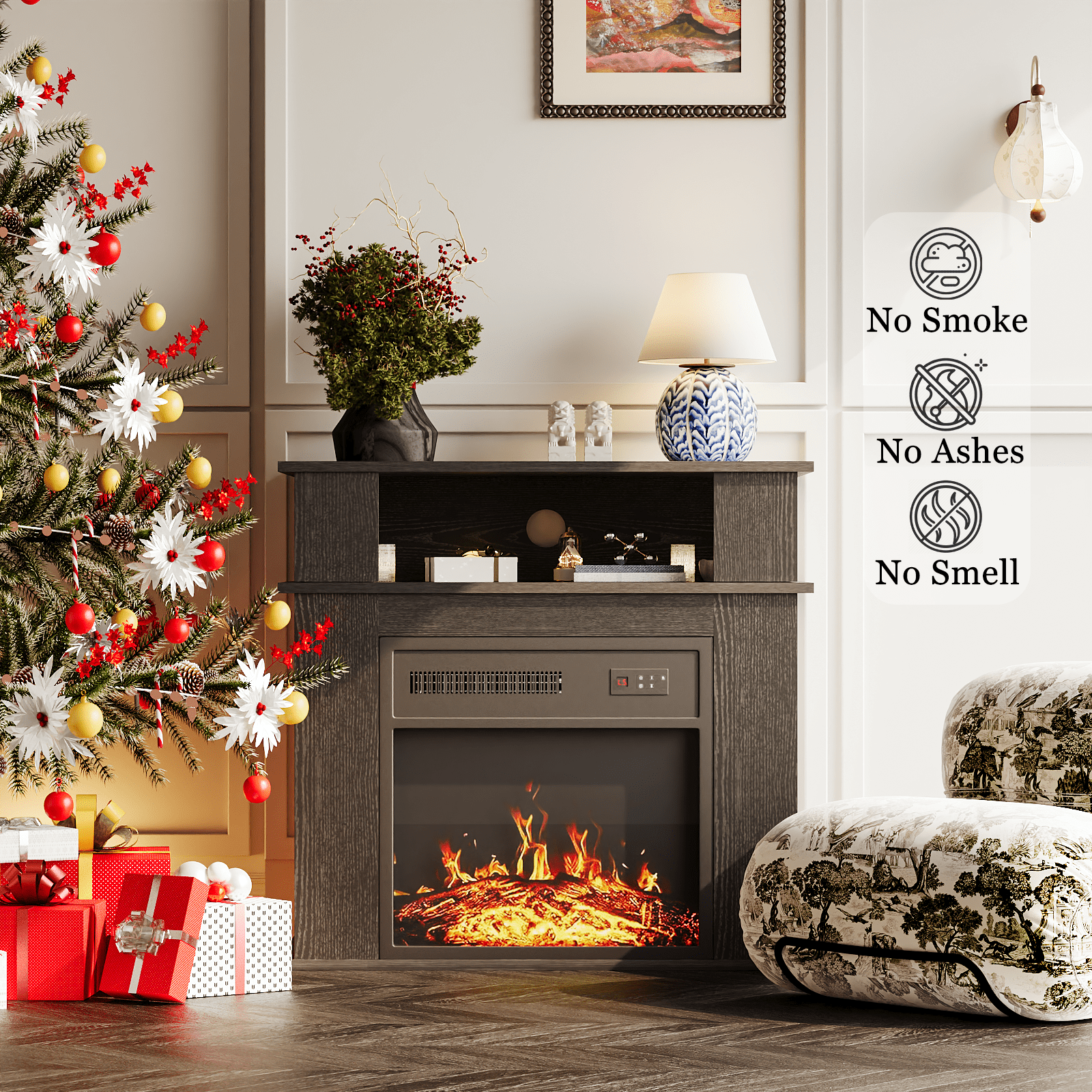 Waleaf 28" Electric Fireplace with Mantel Wooden Surround Freestanding Firebox for Living Room,Black