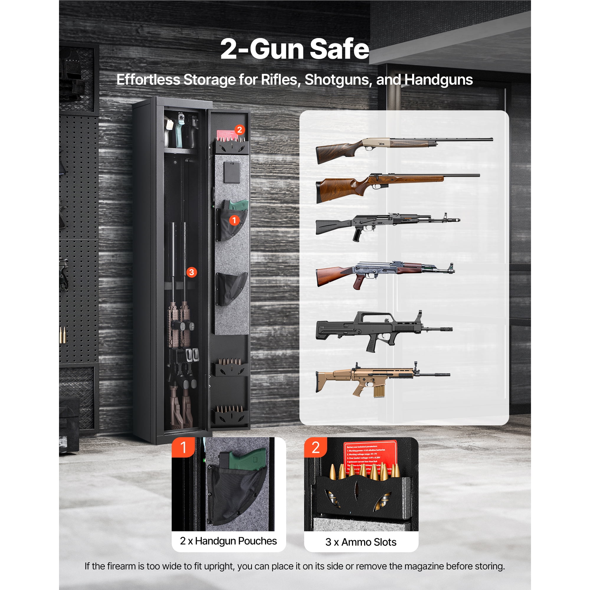 KFFKFF Secure Gun Cabinet, Durable Steel Construction with Fire-Resistant Design, Digital Keypad & Key Access, Spacious Storage