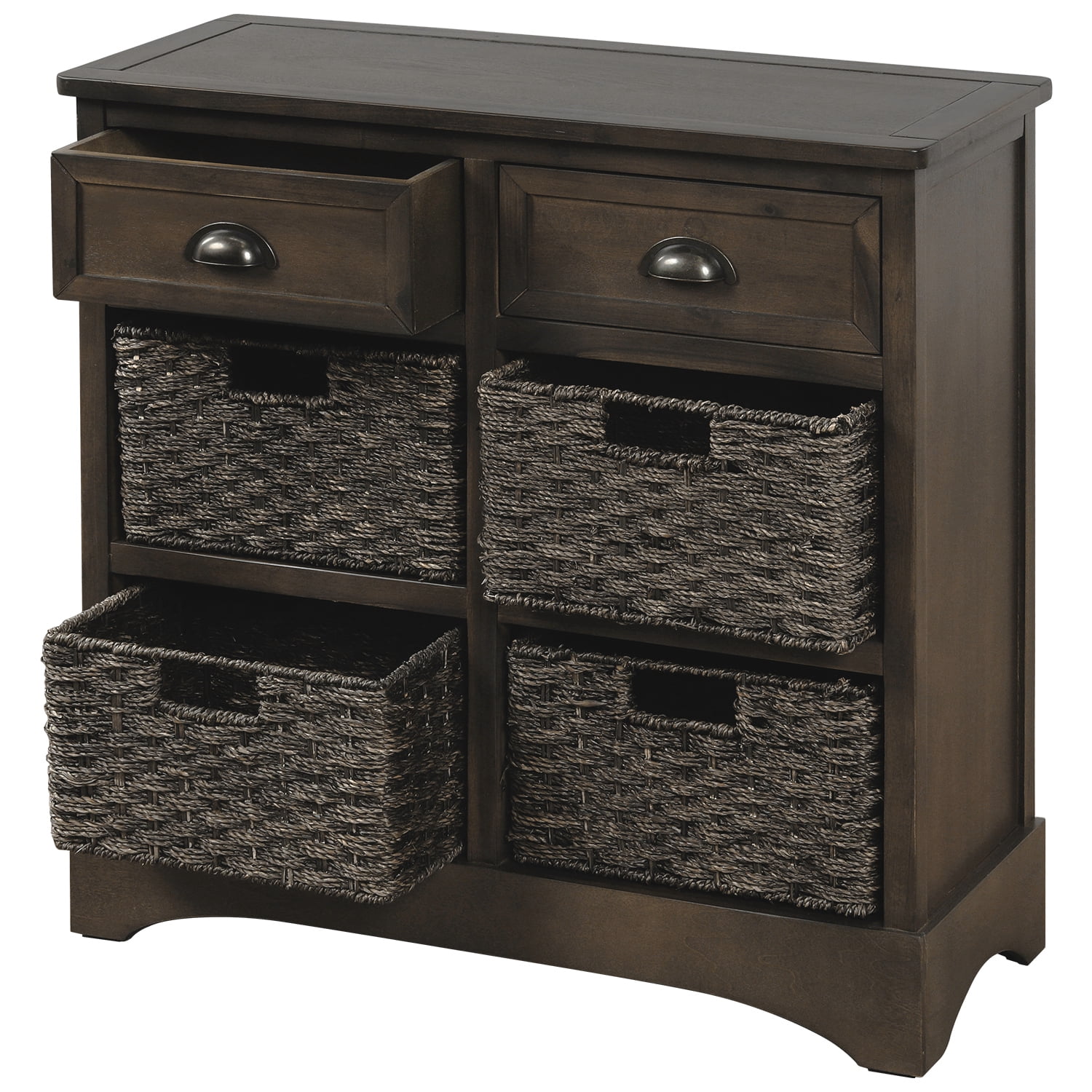 ModernLuxe Dining Room/Living Room Storage Cabinet with Two Drawers and Four Classic Rattan Basket Brown-Rustic