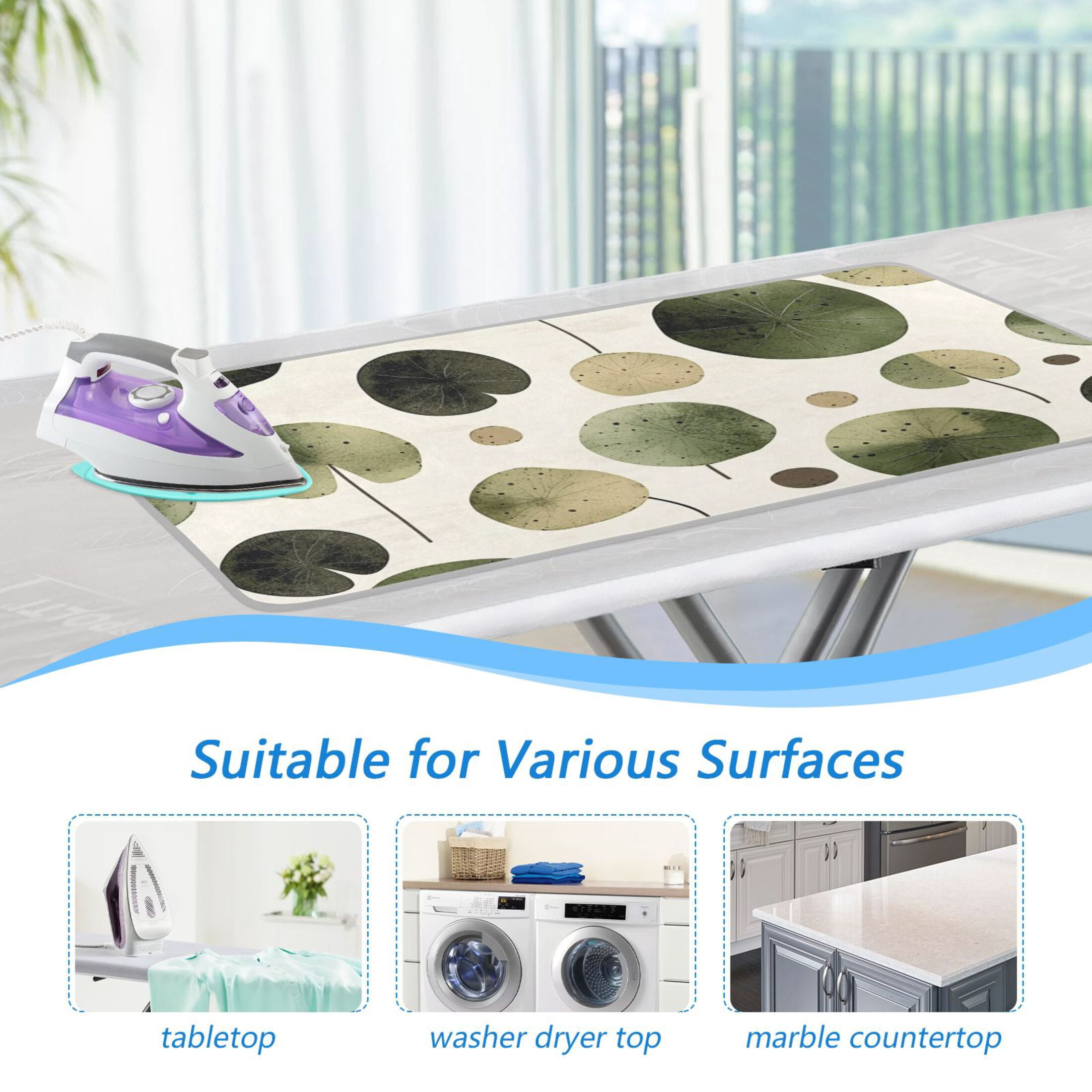 Simple Lotus Leaf Ironing Mat Blanket for Table Top Travel Portable Ironing Board Pad 47.2x27.6 Inch