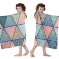 thumbnail image 4 of Pink and Blue Triangular Floral Boho Pattern Hooded Bath Towel，60"x35" for Ages 3 To 12 Kids, Quick Dry Lightweight Soft Microfiber Hood Beach Towel Cover Up for Kids, 4 of 7