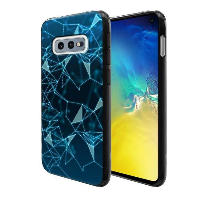 FINCIBO Soft TPU Black Case Slim Cover for Samsung Galaxy S10E G970 5.8" (NOT FIT Samsung Galaxy S10 6.1 inch, S10+ / S10 Plus 6.4 inch), Blue Connection