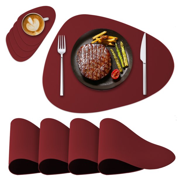 NOSTHEART Faux Leather Placemats Set of 4 and Coasters, Heat Resistant