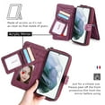 thumbnail image 4 of Feishell for Samsung Galaxy S21 Multi-Function Wallet Case, with Wrist Strap, Premium PU Leather 2 in 1 Magnetic Detachable Purse 14 Card Holder Slots Zipper Pocket Phone Case for Women Men,Winered, 4 of 8