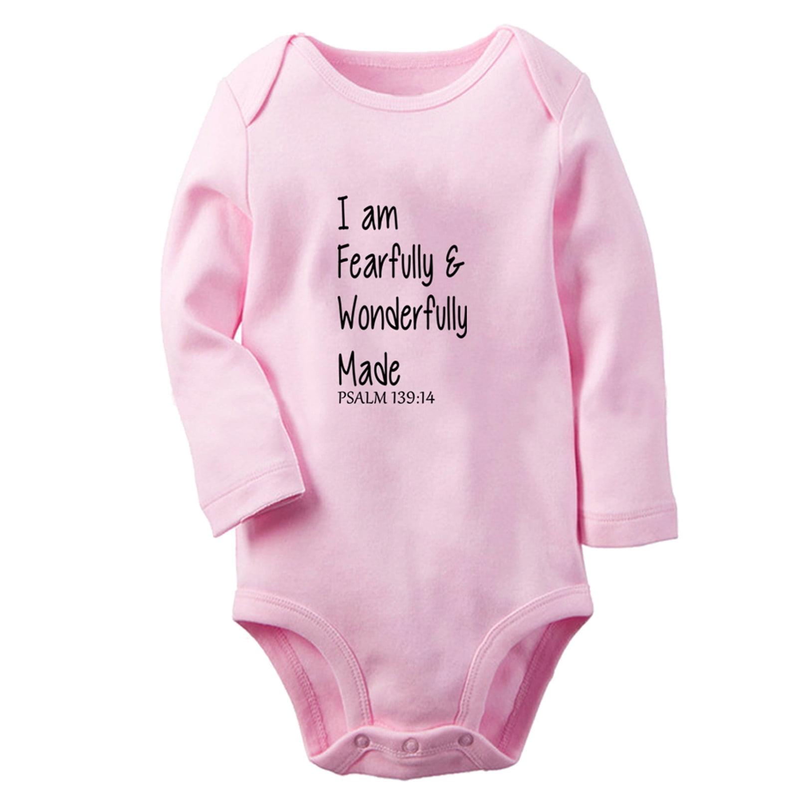 iDzn I'm Fearfully and Wonderfully Made Funny Rompers, Newborn Baby Unisex Bodysuits, Infant Jumpsuits, Toddler Kids Long Sleeve Oufits (Pink, 0-6 Months)