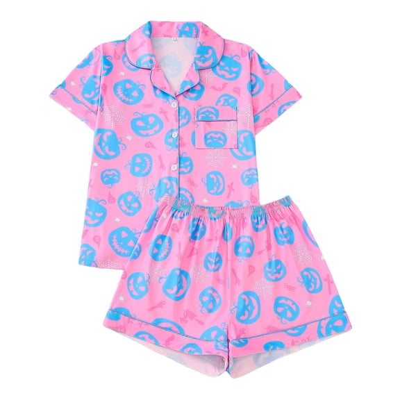 Halloween Women's Pajama Sets 2 Piece Pj Set Button Down Short Sleeve Lightweight Sleepwear and Shorts Cloud Like Roomy Womens Lounge Sets