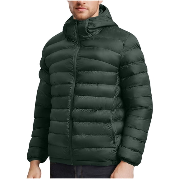 Mrmaere Men's Packable Hooded Puffer Jacket Lightweight Quilted Warm Insulated Coat for Winter Travel & Casual Wear Army Green L