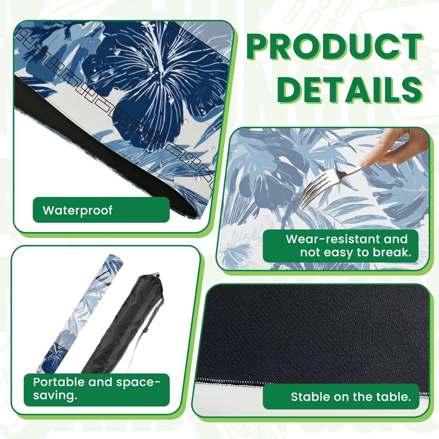 Mahjong Mat 31.5" x 31.5" Summer camouflage hawaiian seamless tropical plants Non-Slip Noise Reduction American Mahjong Tiles Table Cover for Dominoes Poker Card Board Games Gift