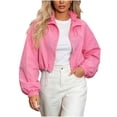 thumbnail image 2 of Husipze Womens Windbreaker Cropped Jackets Lightweight Drawstring Long Sleeve Stand Collar Full Zip Up Hooded Sports Jacket Pink M, 2 of 6