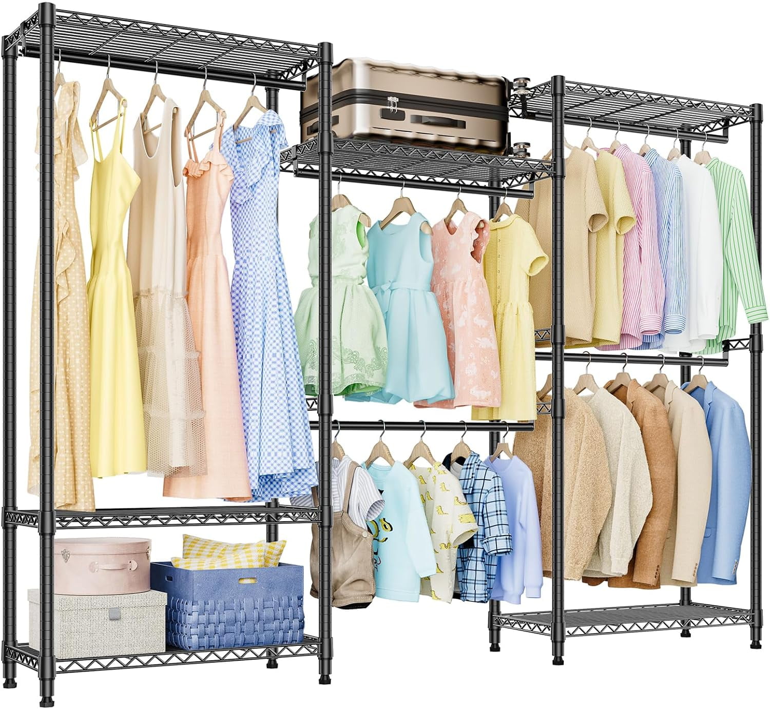 M MZG 3 Combination Heavy Duty Rolling Garment Rack Wire Clothes Rack ...