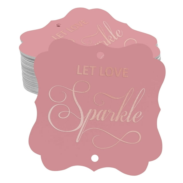 Inkdotpot Pack Of 50 Real Rose Gold Foil Bracket Shape Paper Tags Let Love Sparkle Wedding Favor Hang Tags