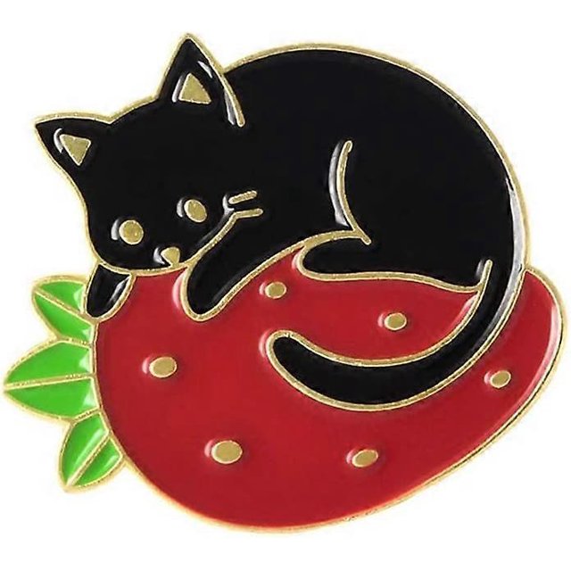 Broches de cucarachas, broches bonitos, broche de solapa de dibujos animados, broche de solapa de fresa, broche de insignia, broche de esmalte de gato negro para mujeres y hombres (dorado)
