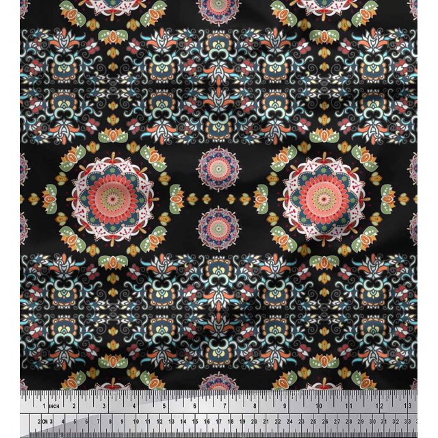 Soimoi Rayon Fabric Floral Mandala Fabric Prints by Yard 56 Inch Wide