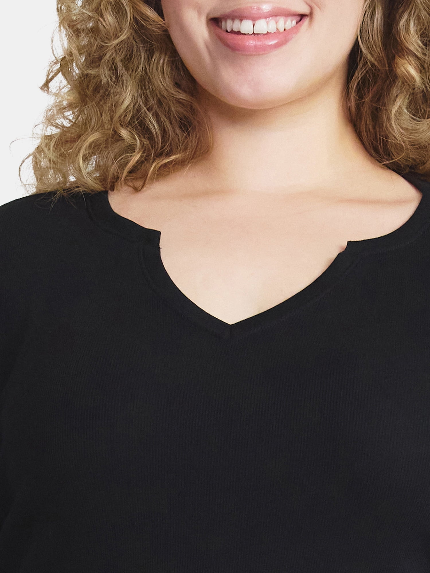 Terra & Sky Women's Plus Long Sleeve Notch Neck Top, Sizes 0X-5X