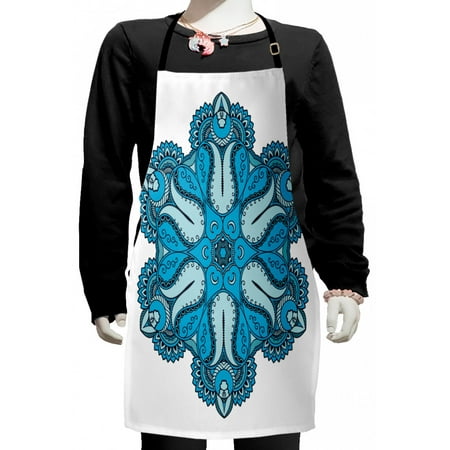 

Mandala Kids Apron Old Aged Mehndi Artisan Occult Power with Tulip Petal and Crescent Moons Design Boys Girls Apron Bib with Adjustable Ties for Cooking Baking Painting Blue by Ambesonne