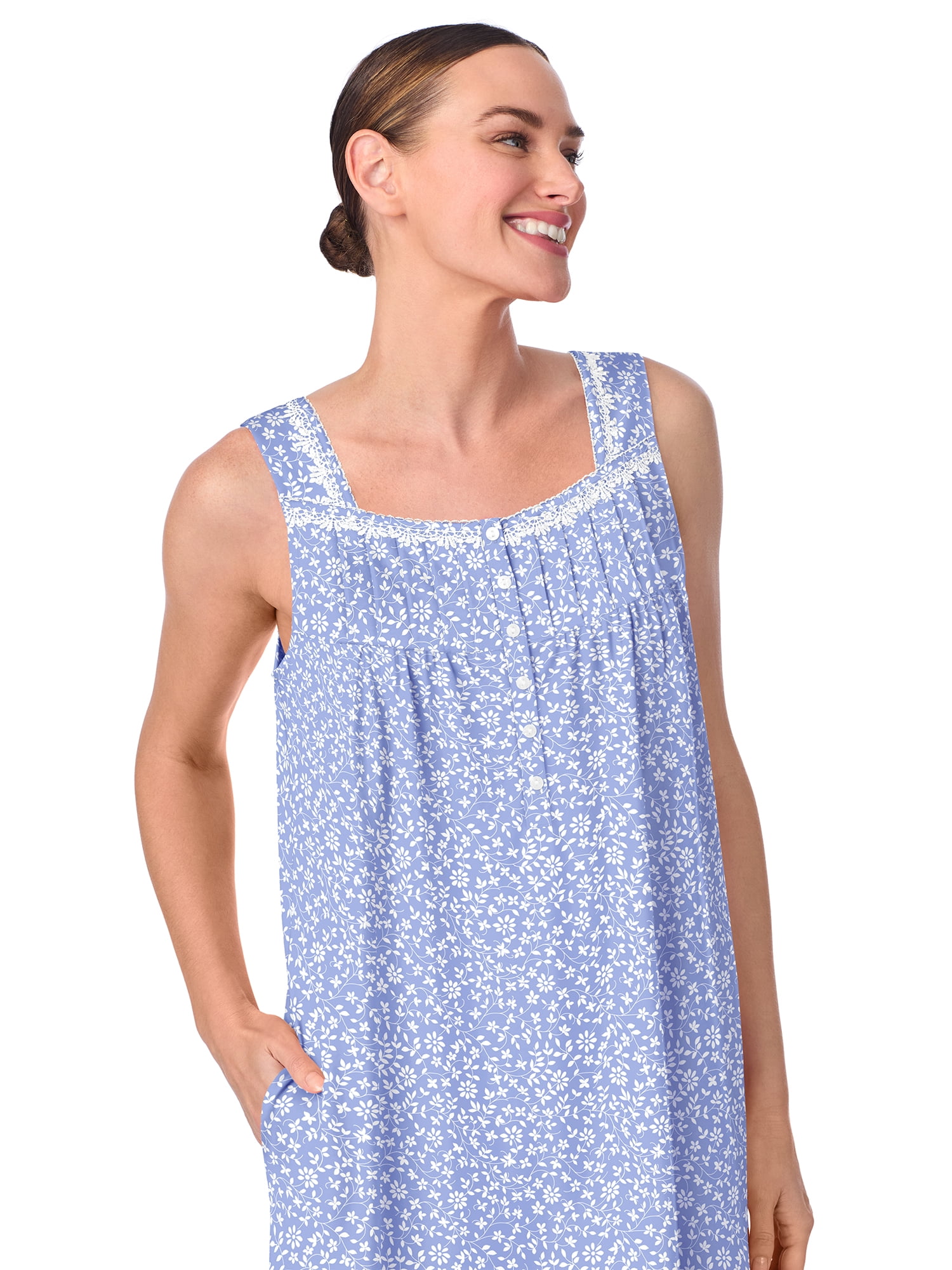 Aria Women's 100% Cotton Sleeveless 40" Nightgown, Sizes XS-5X