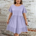thumbnail image 4 of VBTAPA Plus Size Summer Dresses for Women Solid Casual Babydoll Dress Flowy Ruffle A Line Tiered Dresses Purple L, 4 of 8