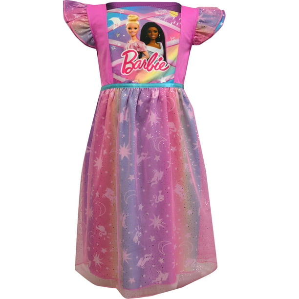 Komar Kids Girls' Barbie Nightgown with Rainbow Overlay (8) - Walmart.com