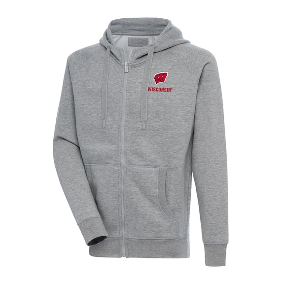 Men's Antigua Heather Gray Wisconsin Badgers Big & Tall Victory Full-Zip Hoodie