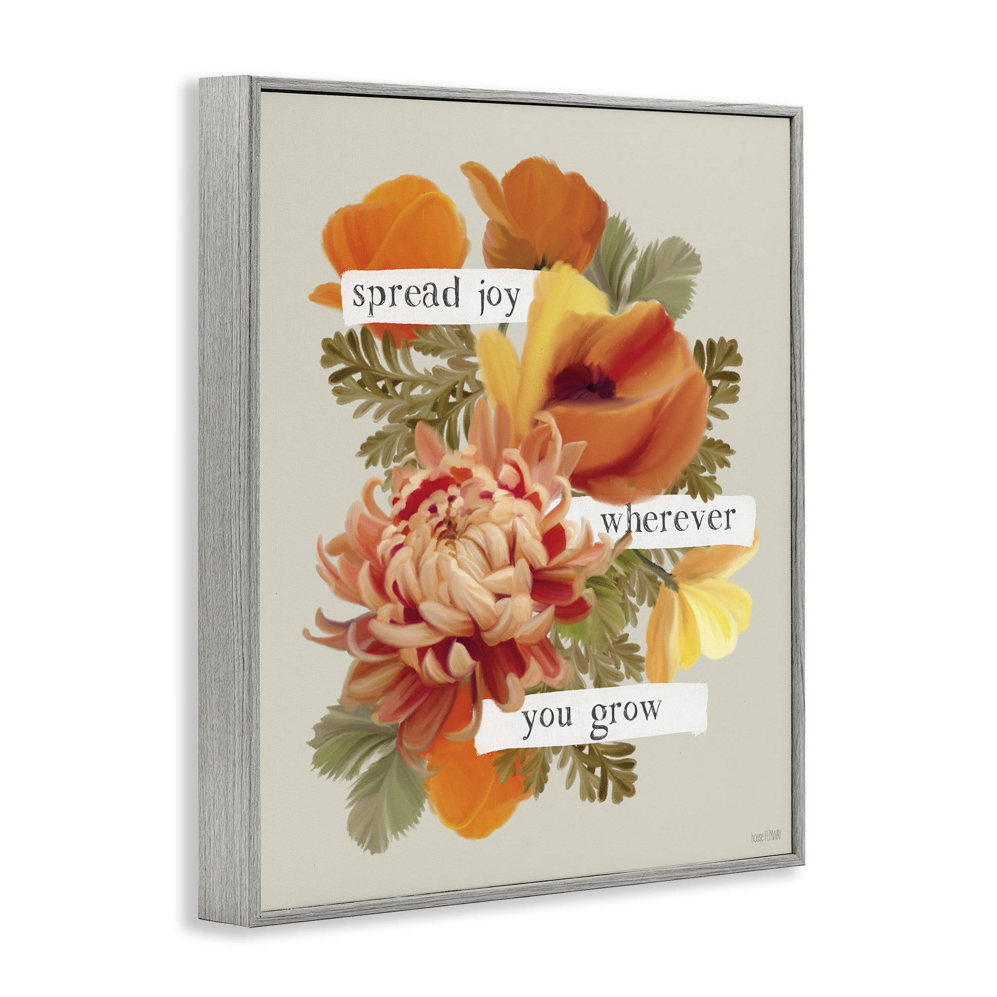 Stupell Industries Spread Joy Flowers Botanical & Floral Painting Gray Framed Art Print Wall Art, 16 x 20