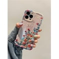 thumbnail image 6 of Case for iPhone 14 Plus/iPhone 15 Plus, Colorful Retro Oil Painting Flower Laser Glossy Cute Curly Wave Edge Exquisite Phone Cover Stylish Durable TPU Protective Case for Girls Women - Beige, 6 of 12