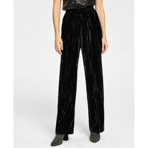 Leyden Womens Velvet Wide-Leg Pants, Black, Large