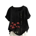 thumbnail image 2 of QUNYINEY Crew Neck Womens Tops Short Sleeve Casual Floral Shirts Loose Pullover Button Linen Tops, 2 of 4
