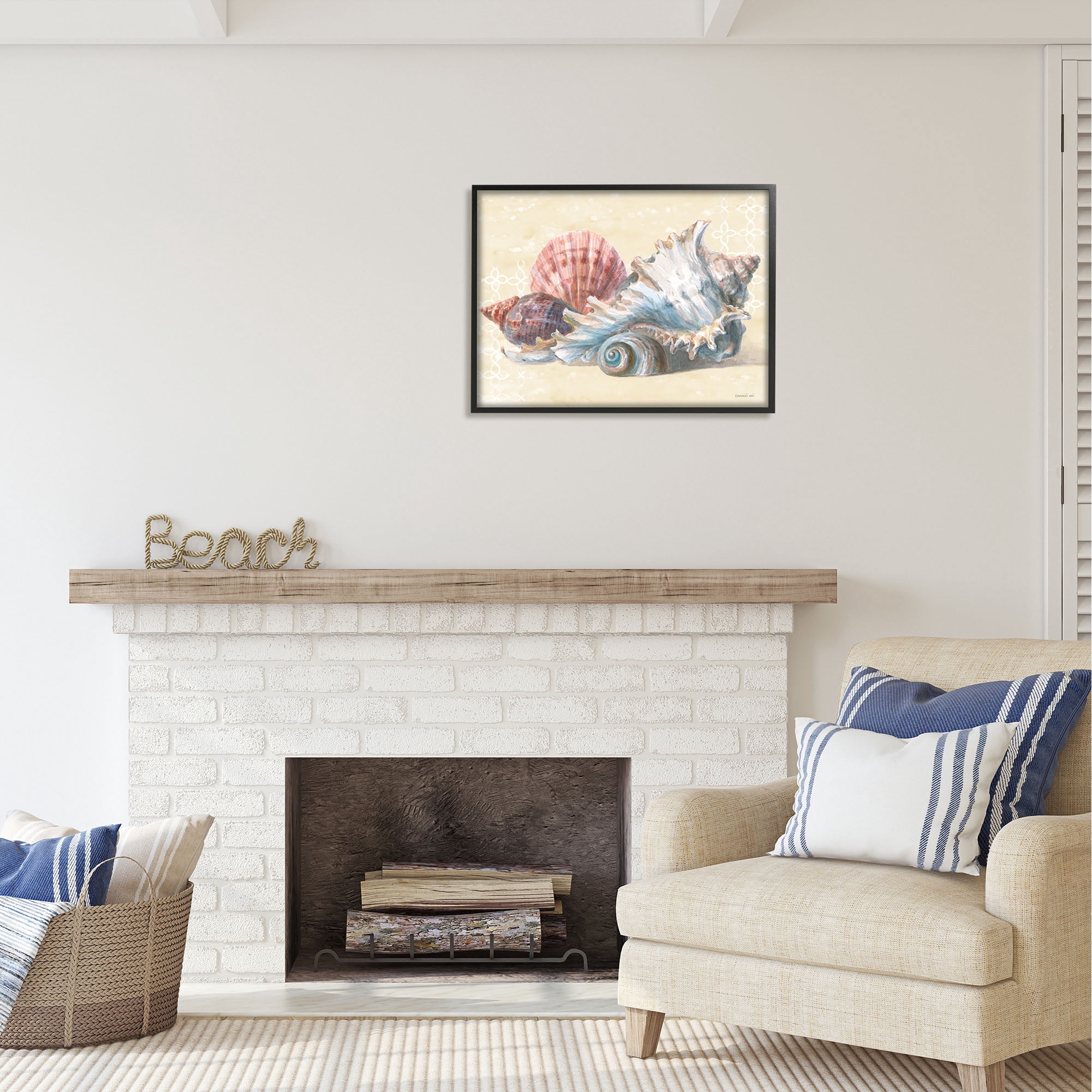 Stupell Industries Beach Seashells Patterned Animals & Insects Painting Black Framed Art Print Wall Art, 30 x 24