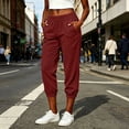 thumbnail image 2 of Women's Corduroy Elastic Waist Cuffed Cropped Pants with Pockets, Casual Solid Color, Medium Wash Baggy, Cropped Pants for Women | UKHCCC,Wine XL, 2 of 9