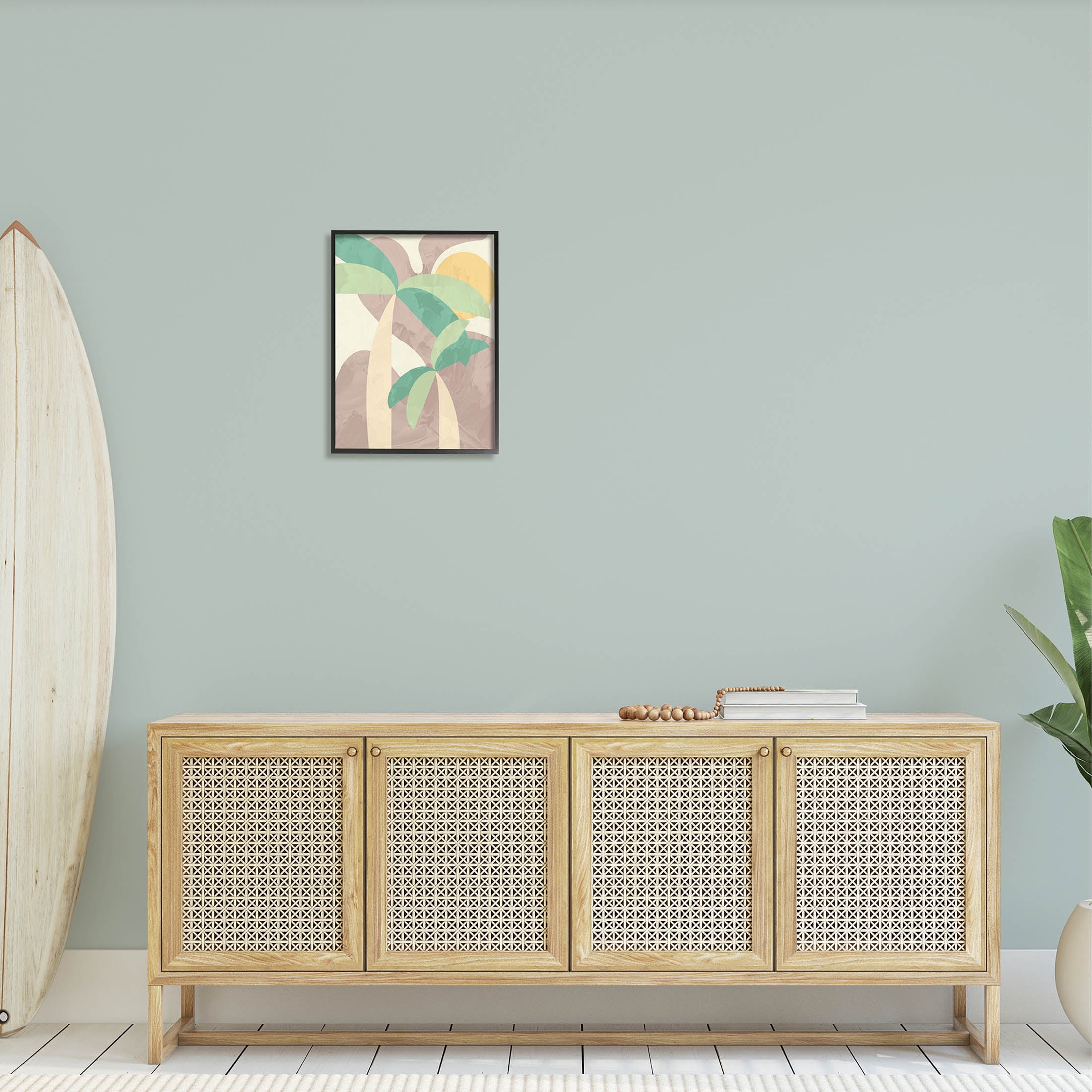 Abstract Summer Palms Shapes Botanical & Floral Graphic Art Black Framed Art Print Wall Art
