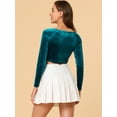 thumbnail image 5 of DARING DIVA Women's Velvet Long Sleeve Scoop Neck Solid Crop Top S Peacock Blue, 5 of 6