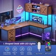 thumbnail image 7 of Farmhouse L Shaped Computer Desk with 2 Drawers and Storage Shelves, Reversible 86.6" Gaming Desk with LED Lights, Corner Office Desk for Home Office, Bedroom, Living Room, 7 of 7