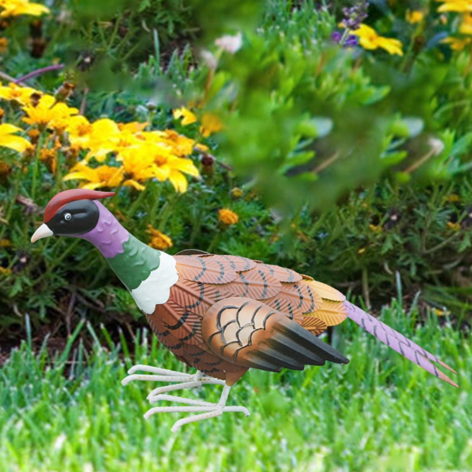 simhoa Garden Statue Pheasant Sculpture Housewarming Gift Iron Lifelike Sturdy Animal Figurine Lawn Ornament for Porch Lawn Garden