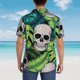 thumbnail image 4 of Fotbe Skull and Palm Leaves Camisa Hawaiana para Hombre Unisex – Camisa Casual de Verano con Botones de Manga Corta de Algodón y Lino,3X-Large, 4 of 7