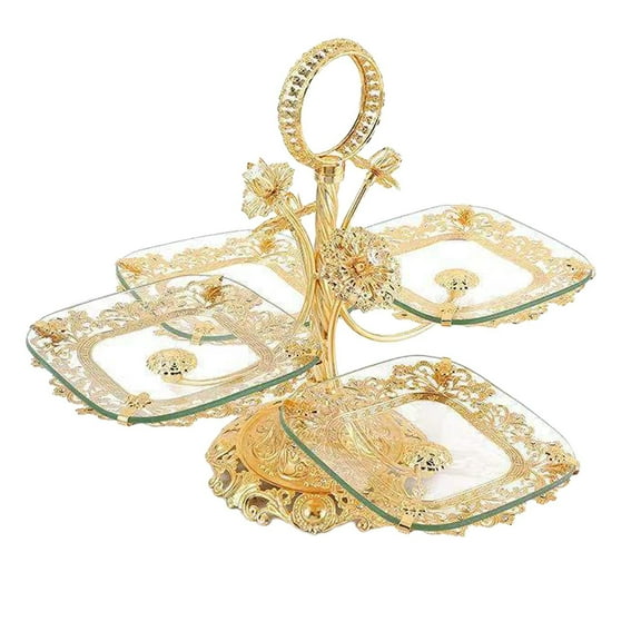 DOMELAY 4 Tiered Glass Buffet Serving Tray Glass Fruit Basket for Family Dining Room