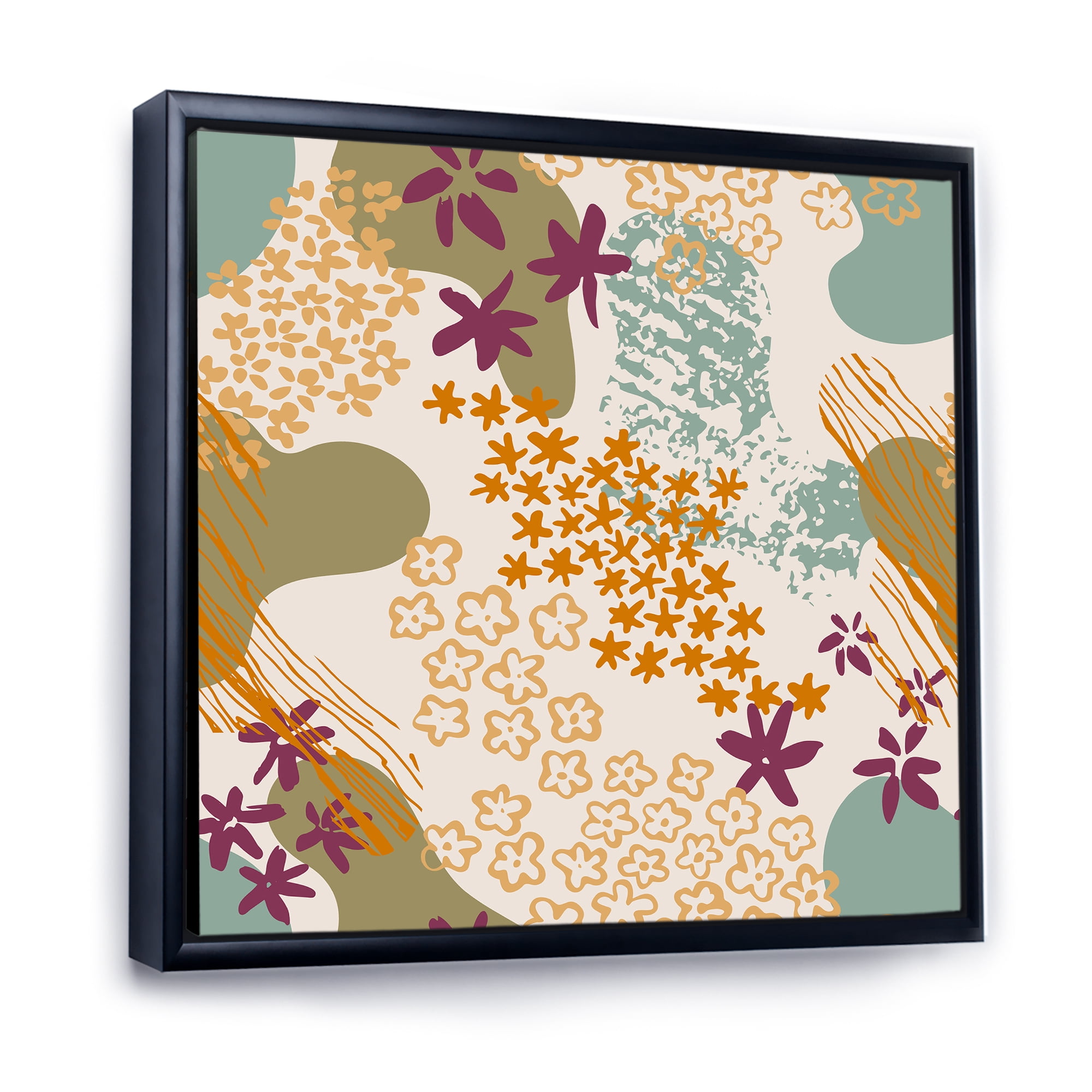 Designart 'Fluid Shapes and Flowers Silhouettes' Modern Framed Canvas Wall Art Print