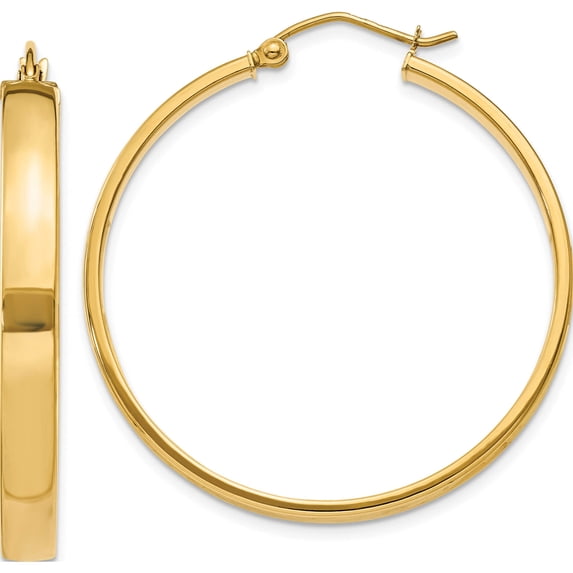 14K Yellow Gold Polished Hoop Earring (35 X 4) Made In Peru ta242