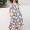 thumbnail image 5 of Zpanxa Robes Florales pour Filles Été Manches Courtes Manches Volantées Col Rond Imprimé de Fleurs Taille Poche Robe Superposée Polyester Spandex Multicolore 6-7 Ans, 5 of 5