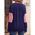 thumbnail image 3 of Women Blouses Dressy Casual Color Block Long Sleeve Shirts V Neck Tops Fall Outfits Blue S, 3 of 8