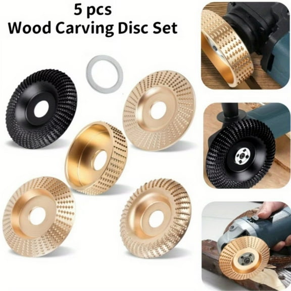 5PCS Angle Grinder Wood Carving Disc Set, 4 and 4 1/2 Angle Grinder Attachments with 5/8 inch Arbor, StumpGrinder Tool Grinding Wheel Shaping Disc for Wood Cutting, Cutting Wheel