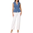thumbnail image 2 of INSPIRE CHIC Women's Vest Denim Button Down Notched Lapel Collar Elastic Waist Jean Sleeveless Jackets XL Blue, 2 of 6