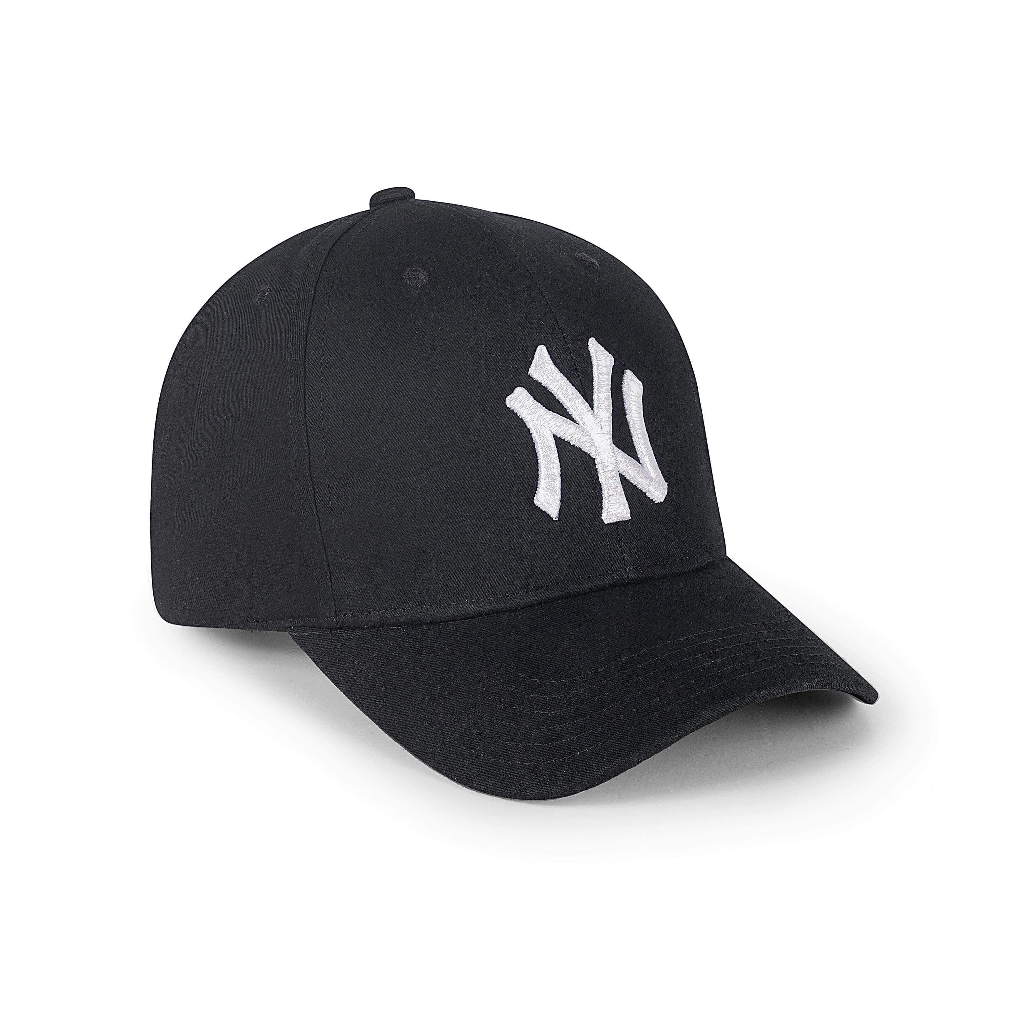 New York City Baseball Cap Hat for Men and Women, Adjustable Pure Cotton, Buckle Up, One Size Fitted All, Black & White Embroidery NY City Hat Cap