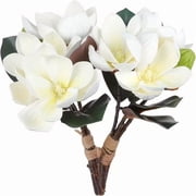 4 Lifelike White Silk Magnolia Flowers - Realistic Artificial Magnolia Branches for Home and Wedding Decoration