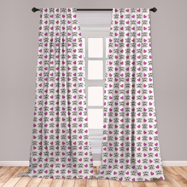 Teen Curtains 2 Panels Set, Funky and Girlish Youth Pattern Emo Skulls
