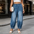 thumbnail image 4 of Zormilly Womens Jeans Elastic High Waisted Casual Blue Baggy Jeans with Pockets Cuffed Cropped Denim Pants, XS-L, 4 of 7